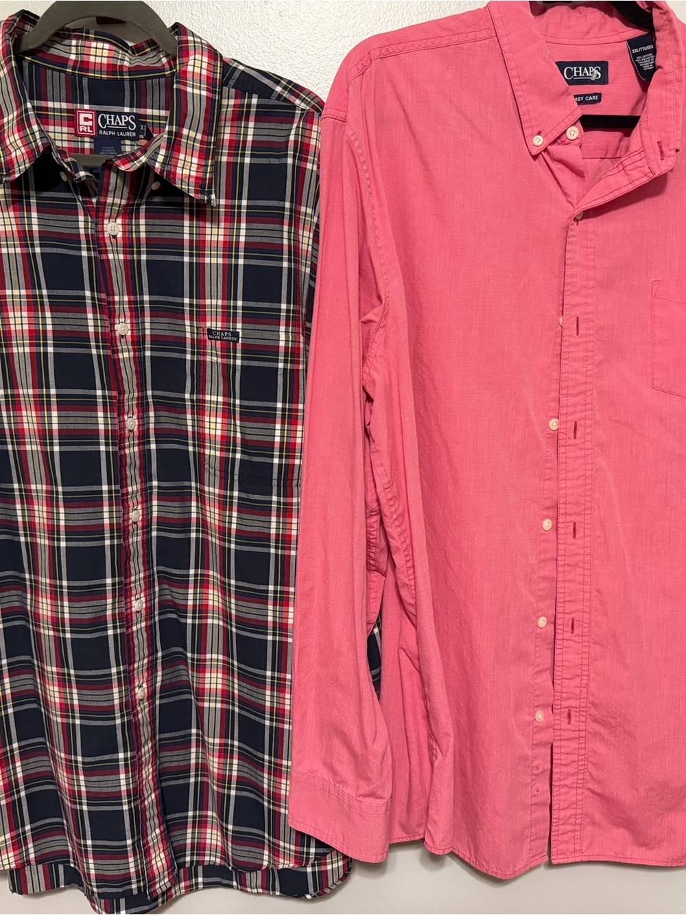 Ralph Lauren Chaps Men’s Plaid Navy  & Pink Button-Down and Solid Pink Shirt Duo
